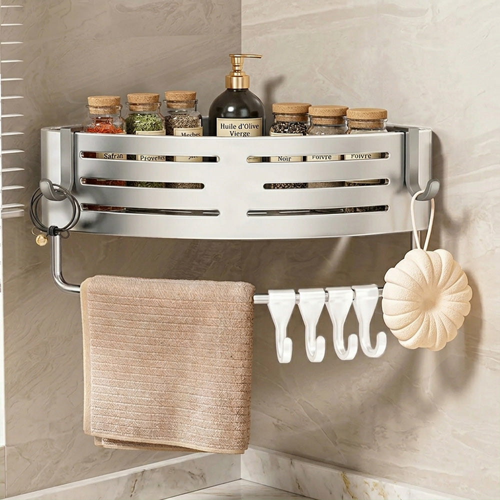 Étagère d'angle murale argent Avec accessoires