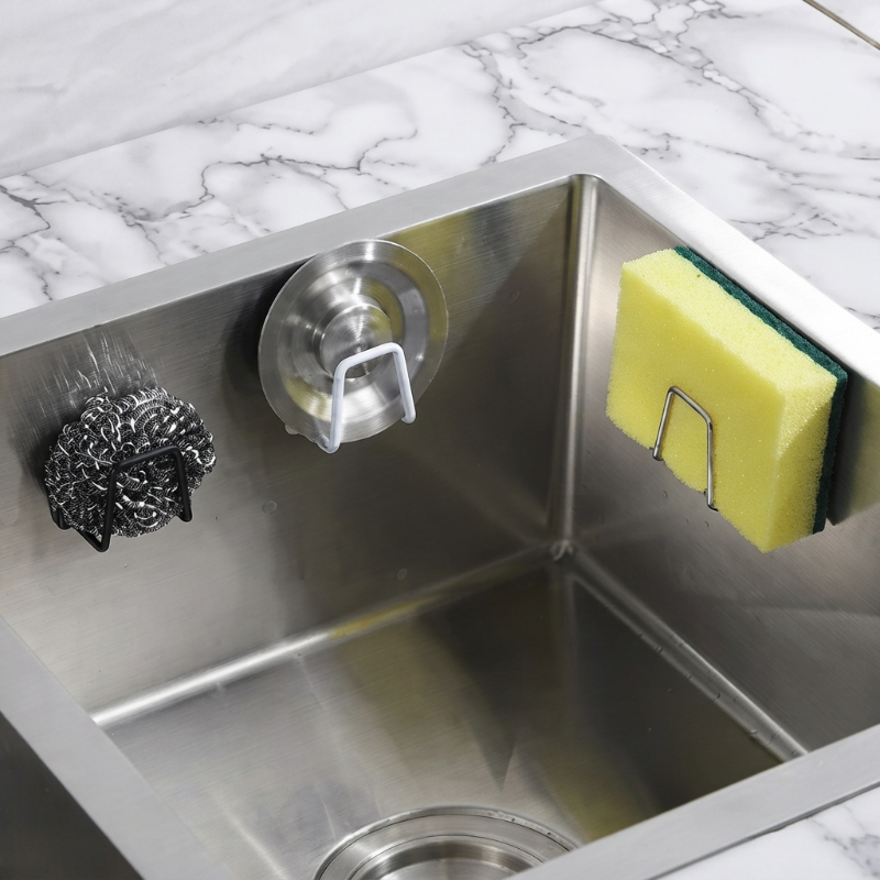 accroche eponge evier blanche, argent et noire