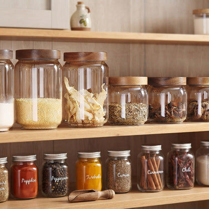 Bocaux en verre sur etagere
