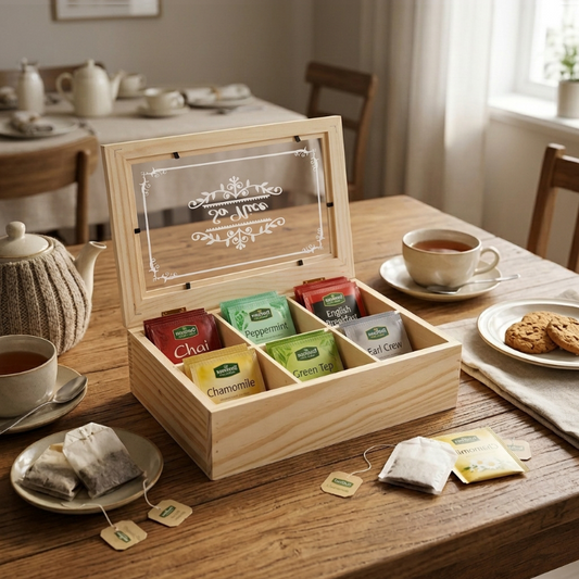 boite a thé sur une table à l'heure du thé