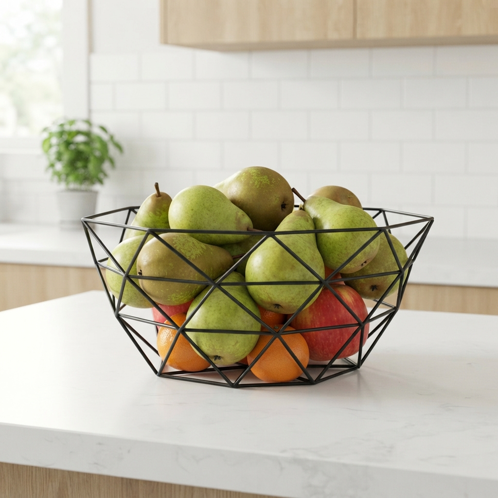 Corbeille a fruits avec des pommes, des poires et des clémentines