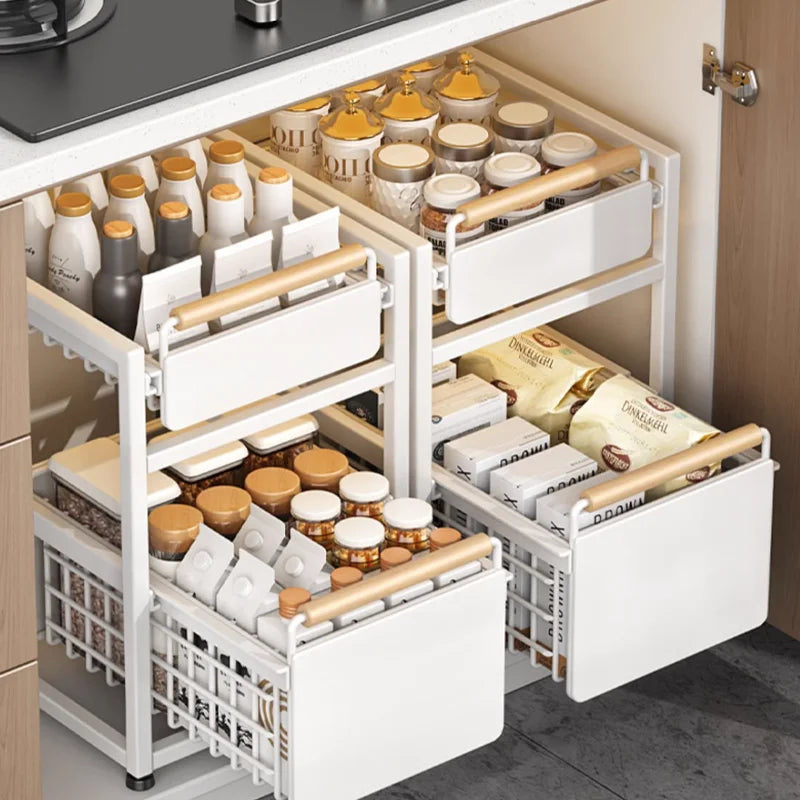 Coulissant Tiroir Cuisine SmoothDesign 2 Tiroir - Blanc Tiroir ouvert