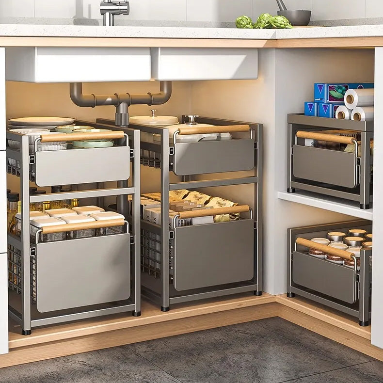 Coulissant Tiroir Cuisine SmoothDesign 2 Tiroir - Noir Rangement sous evier