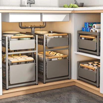 Coulissant Tiroir Cuisine SmoothDesign 2 Tiroir - Noir Rangement sous evier