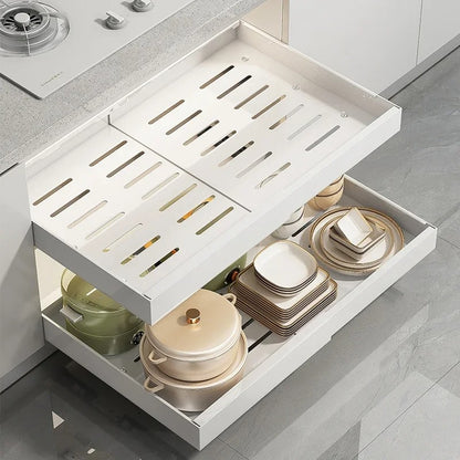 Coulissant tiroir cuisine Ajustable AdjustRoll - vide et rempli