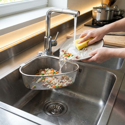Egouttoir Evier nettoyage de vaisselle avec les restes alimentaires