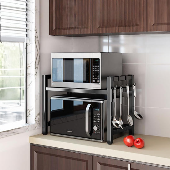 Etagere Cuisine double micro-ondes et crochets vue loin