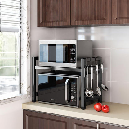Etagere Cuisine double micro-ondes et crochets vue loin