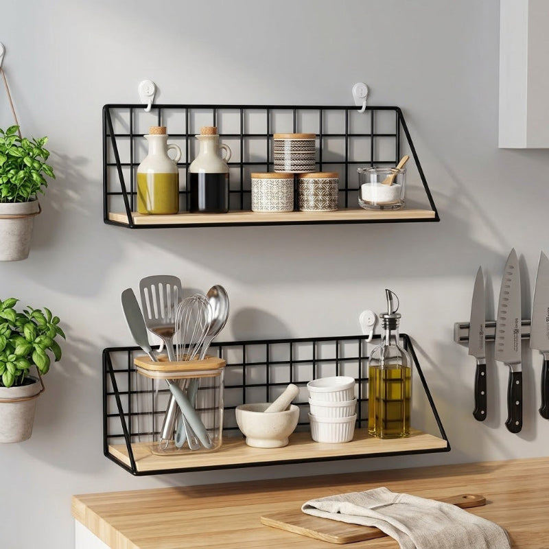 Étagère Murale Bois noir et 2 étagère dans cuisine