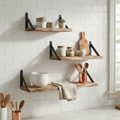 3 tailles de Étagère murale bois sur un mur de cuisine
