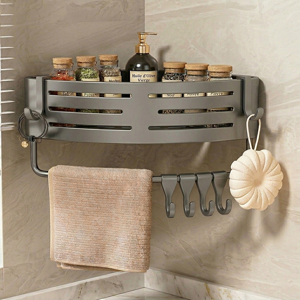 Étagère d'angle murale gris Avec accessoires
