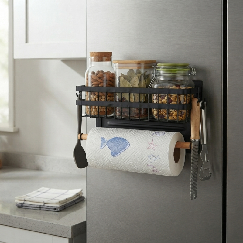 Etagere magnetiques avec des contenants de graines et d'épices