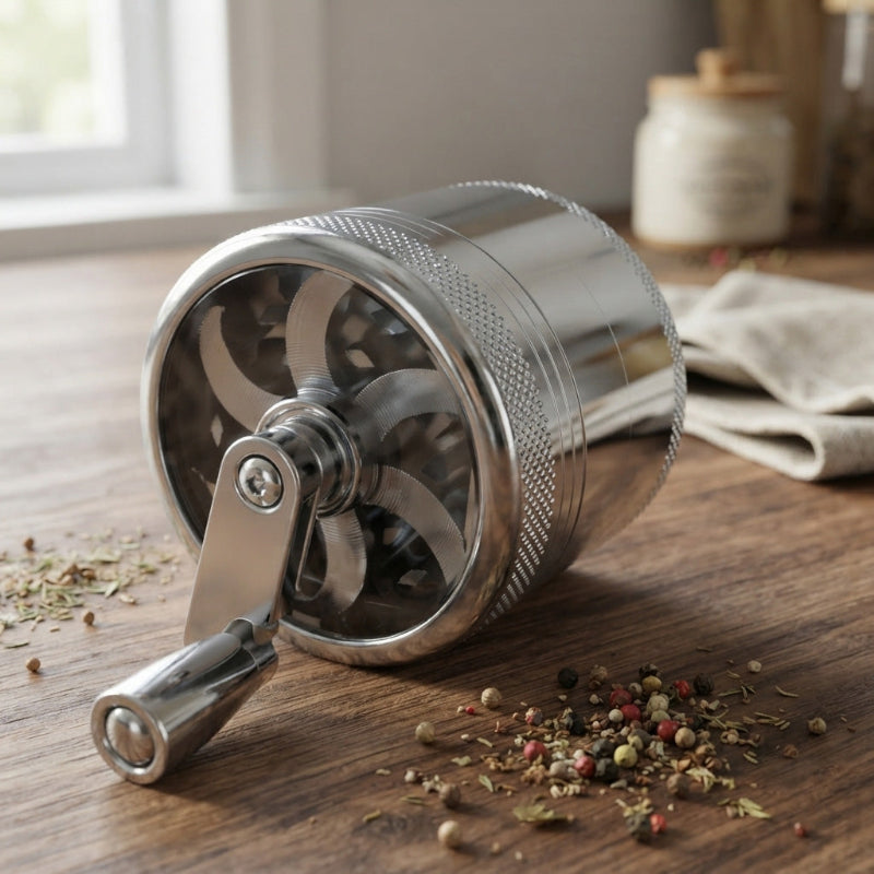 Moulin à épices sur un comptoir avec une vue sur le couvercle