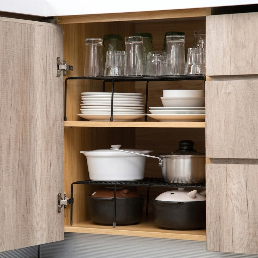 Organisateur Placard Cuisine rempli de vaisselle