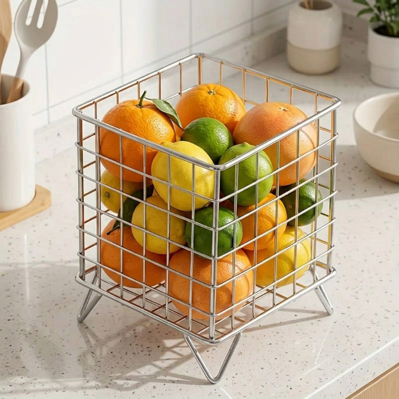 panier metal argent avec agrumes