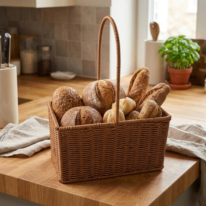 Panier osier rangement carré avec du pains