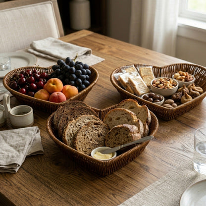 Panier rangement osier avec de la nourriture sur la table