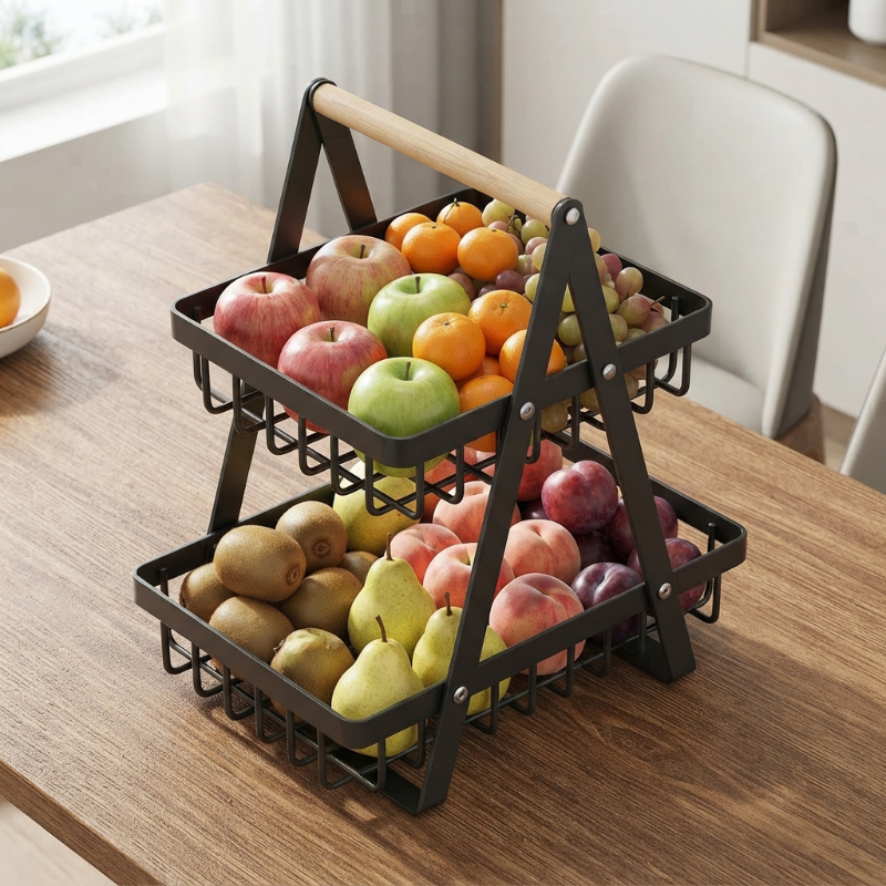Panier de fruit rempli de fruits sur un table