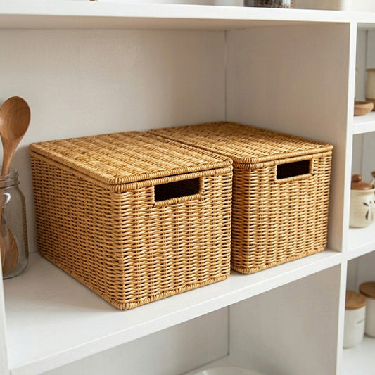 Panier de rangement sur étagère cuisine