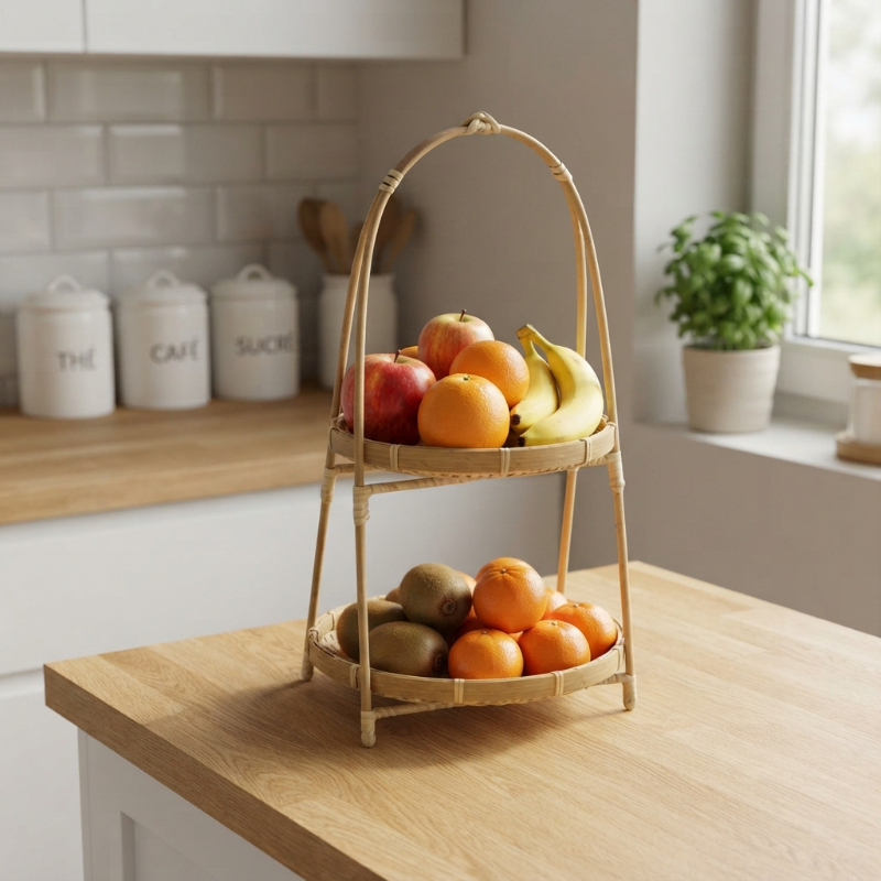 Panier fruits de 2 étages avec de agrumes, des kiwis, des bananes et des pommes