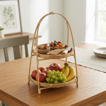 Panier fruits de 2 étages avec des collations et des fruits