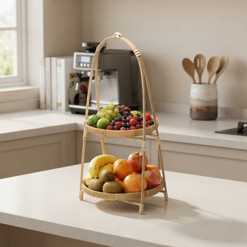 Panier fruits de 2 étages avec de petits et gros fruits