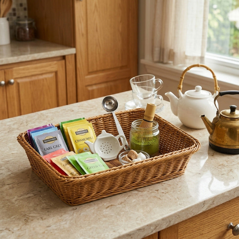 Panier osier avec accessoires de thés
