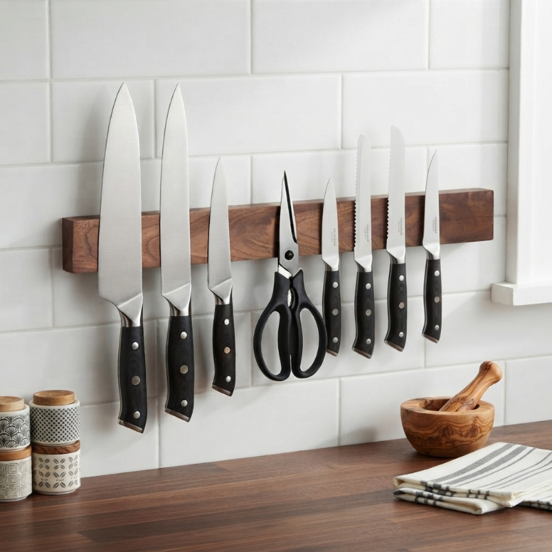 Portes couteaux rempli sur le mur de la cuisine