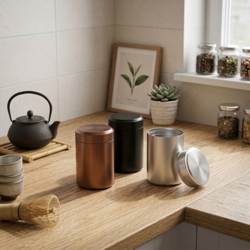 Pot a thé marron, noir et argent ouvert