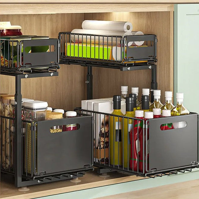 Rangement Sous Evier OrganizEasy - 2 Étagères et 1 ouvertes