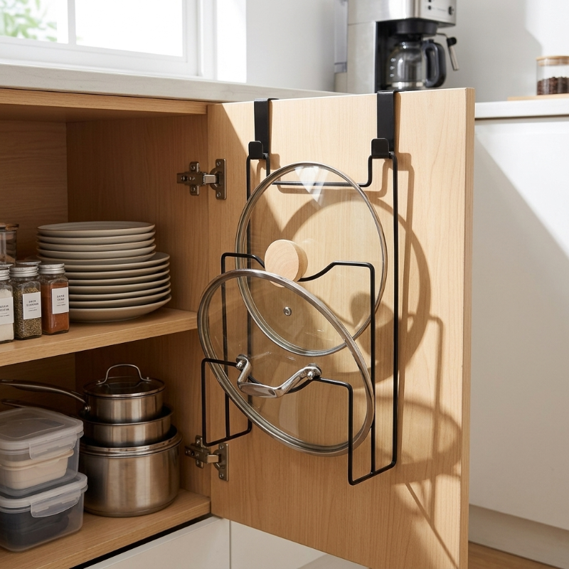 Rangement couvercle casserole à l'intérieur de la porte