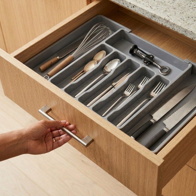 Rangement pour couverts gris