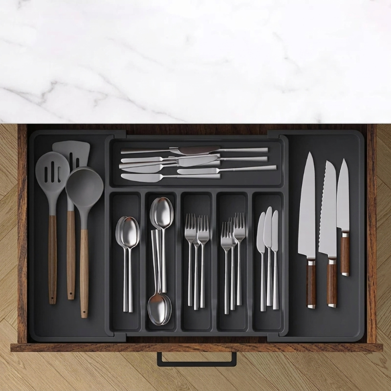 Rangement pour couverts noir vue de dessus