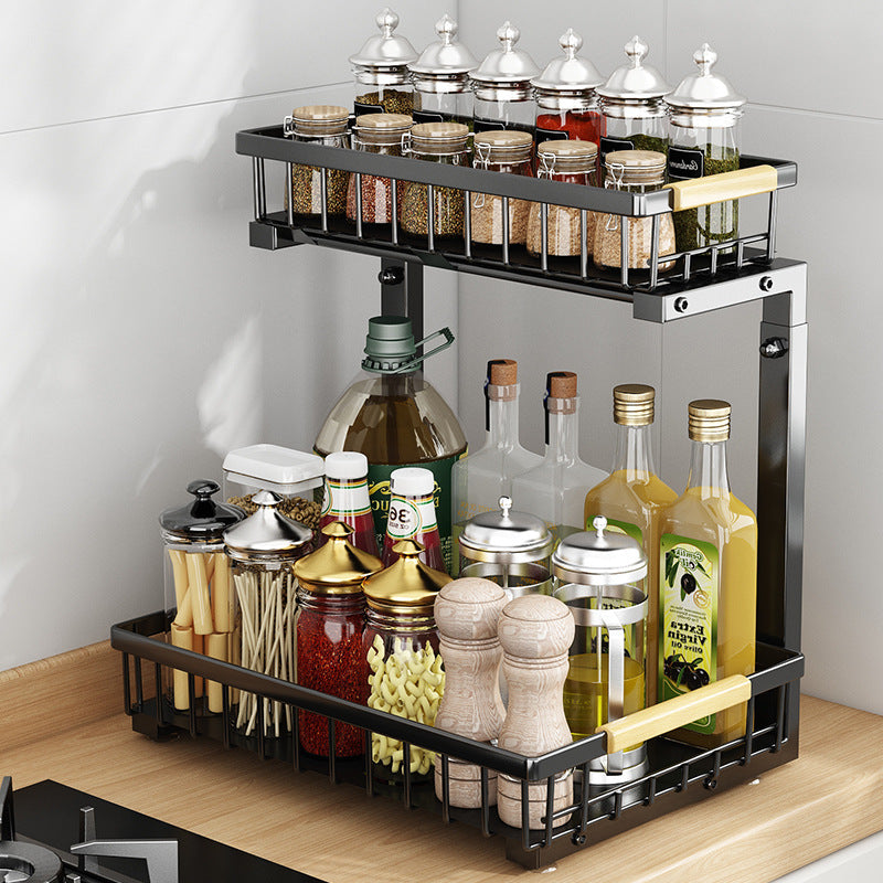 Rangement sous evier noir sur comptoir