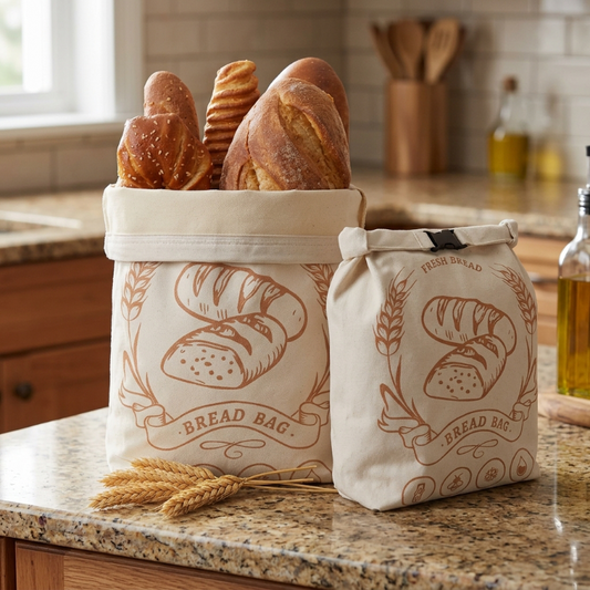 Sac à pain ouvert et fermé sur le comptoir