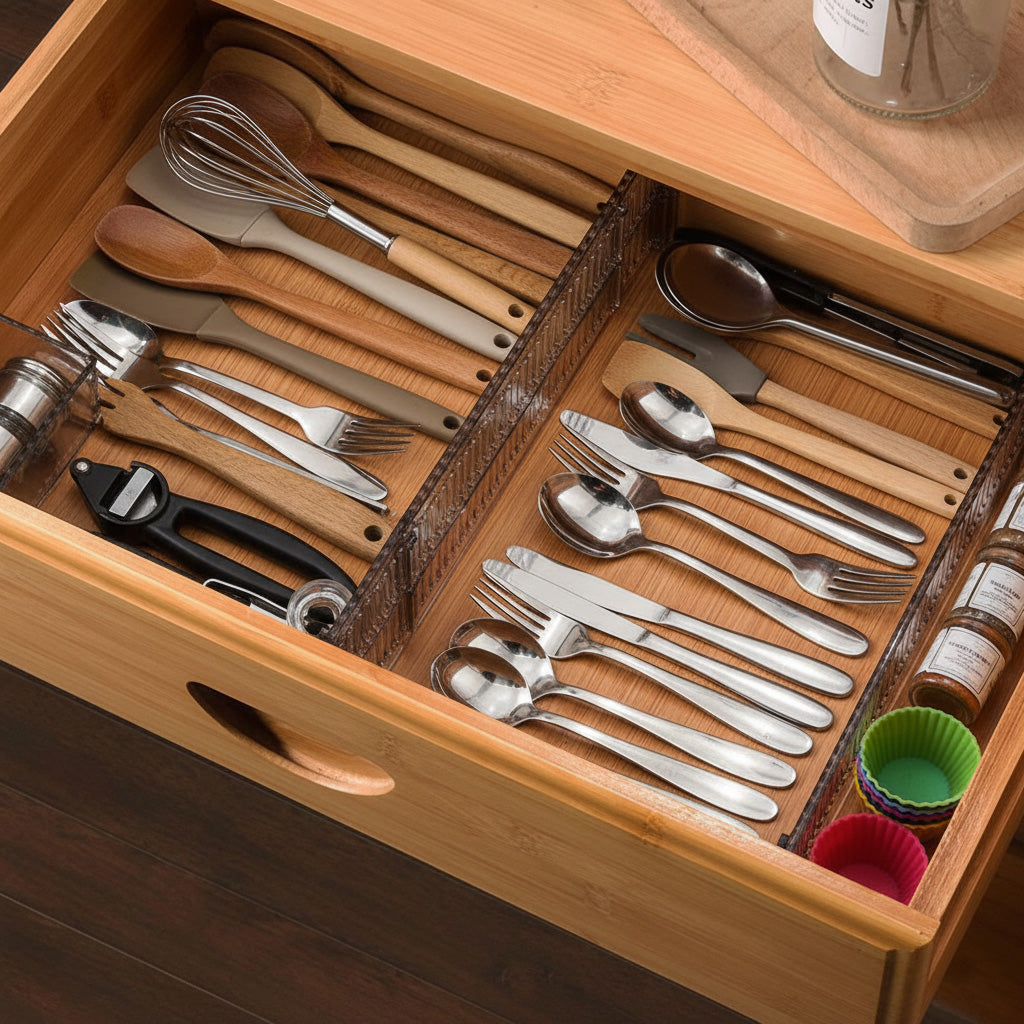 Séparation Tiroir rempli de couverts