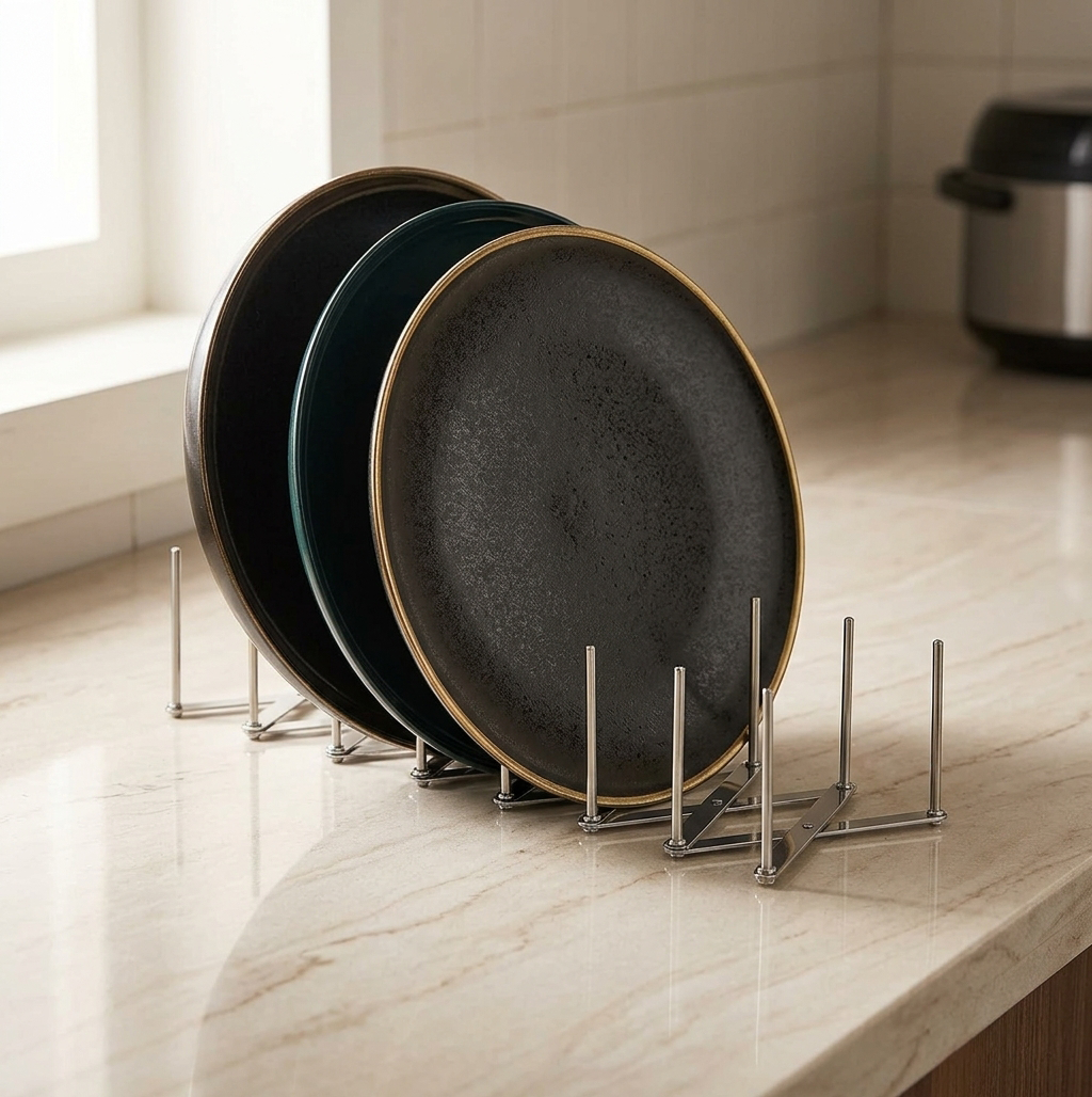 Grand support assiette avec 3 assiettes