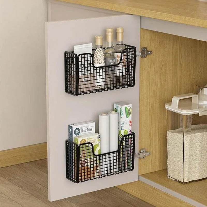 rangement cuisine placard 2 paniers noir pleins